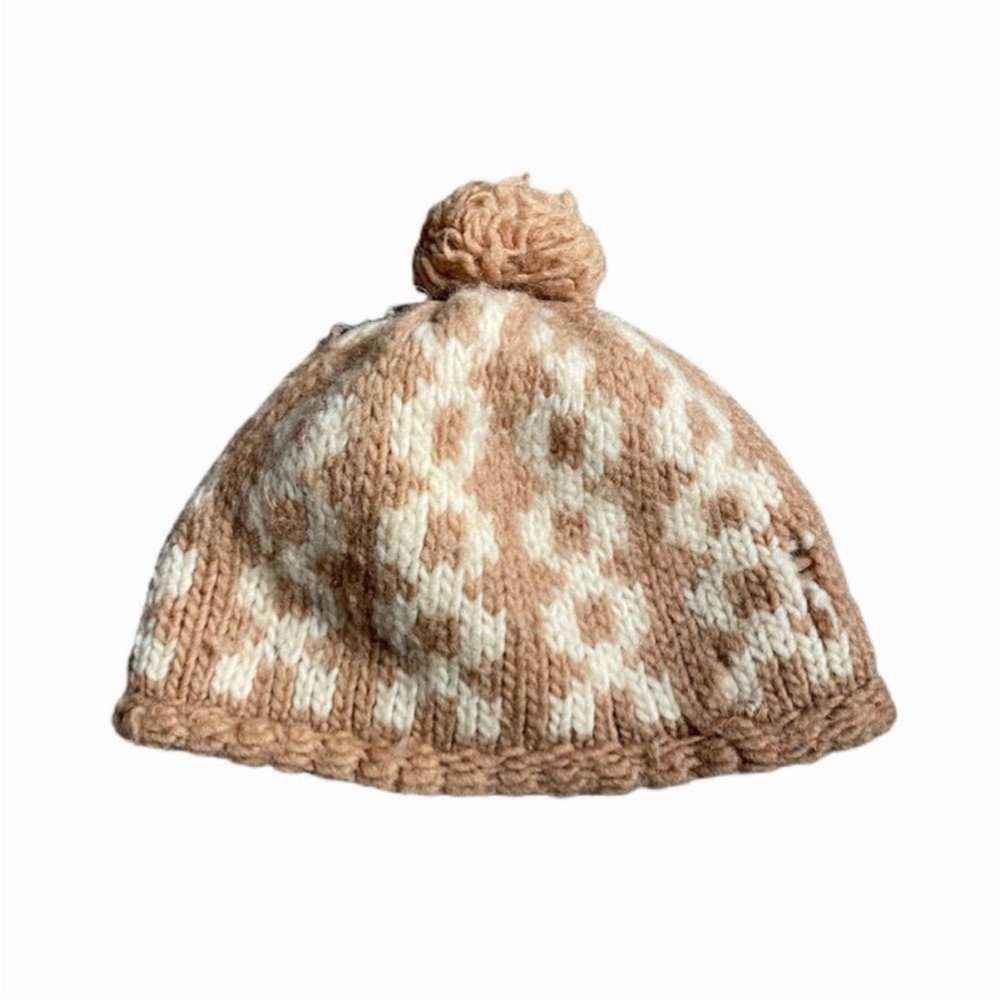 Stylish Tan and Cream Pom-Pom Hat